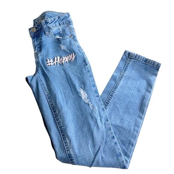Girl's Justice Light Wash Jeans Sz 10 Slim #Happy LOL Stretch Denim Bottoms - Picture 6 of 6